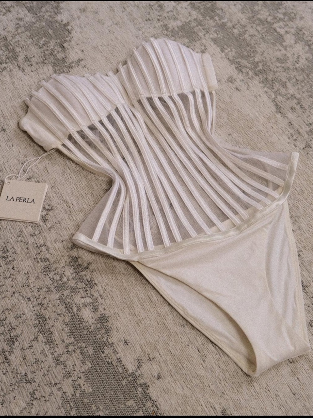 La Perla Ivory Sheer Stripe Bustier Swimsuit
